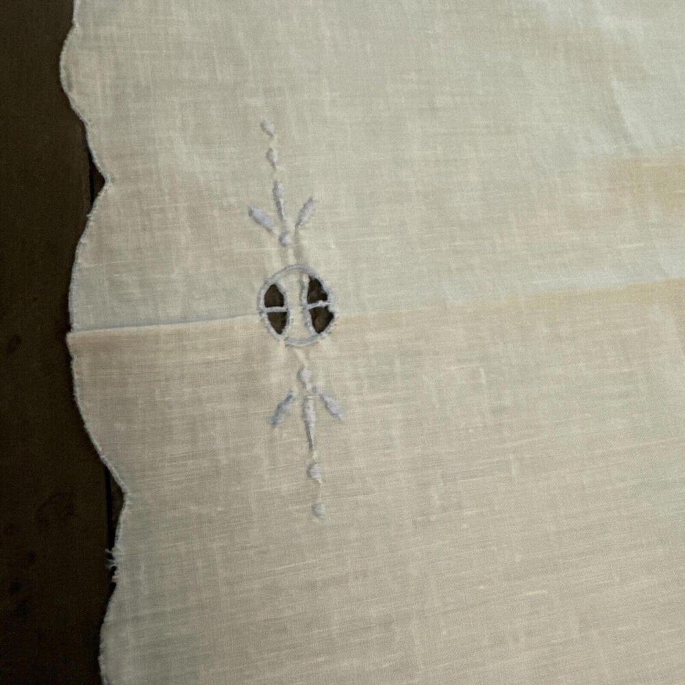 Vintage White/Blue Floral Embroidered Square Cotton Table Cloth 29"x32" - Picture 6 of 6